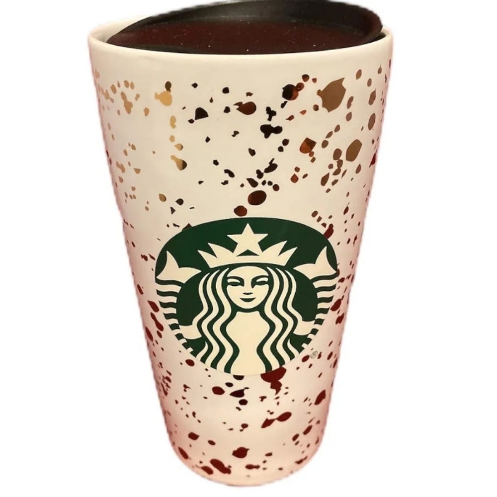 Starbucks 2019 Holiday Gold Fleck Confetti Ceramic 12 oz Beverage Tumbler